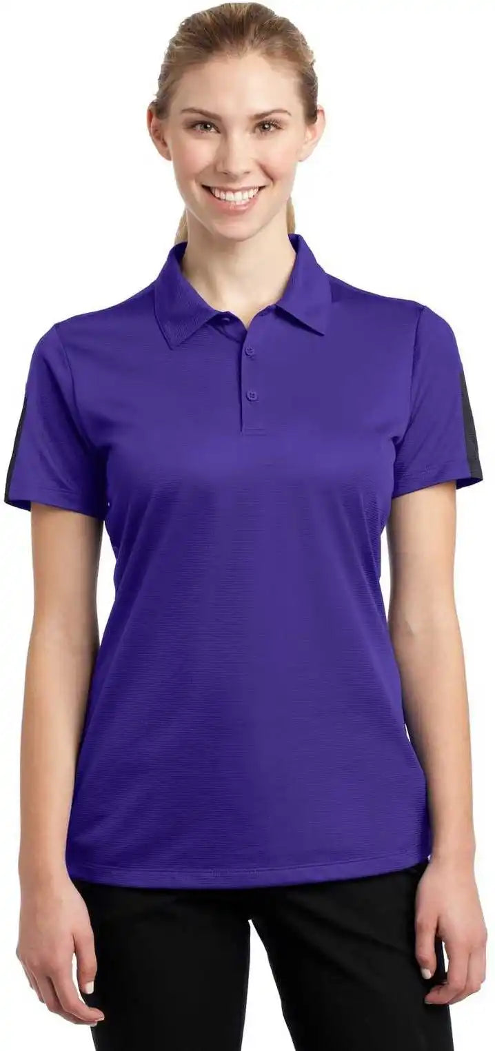 Sport-tek Lst695 Ladies Posicharge Active Textured Colorblock Polo - Purple/ Gray