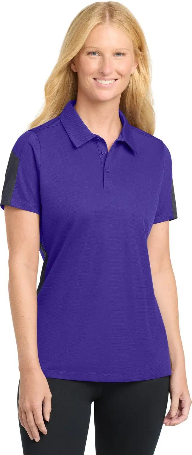 Sport-tek Lst695 Women’s Posicharge Active Textured Colorblock Polo - Purple Gray - Purple/ / Ladies Xs