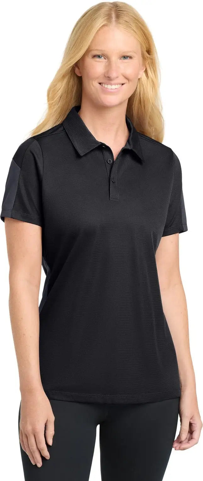 Sport-tek Lst695 Women’s Posicharge Active Textured Colorblock Polo - Black Gray - Black/ / Ladies Xs