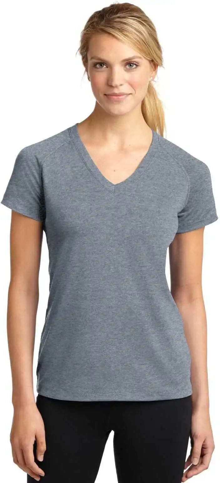Sport Tek Lst700 Ladies Ultimate Performance v Neck Heather Gray