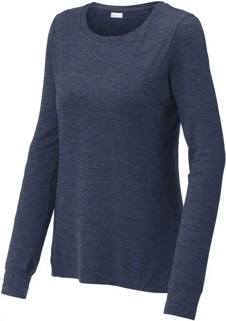 Sport Tek Lst710 Ladies Exchange 1.5 Long Sleeve Crew Dark Denim Heather