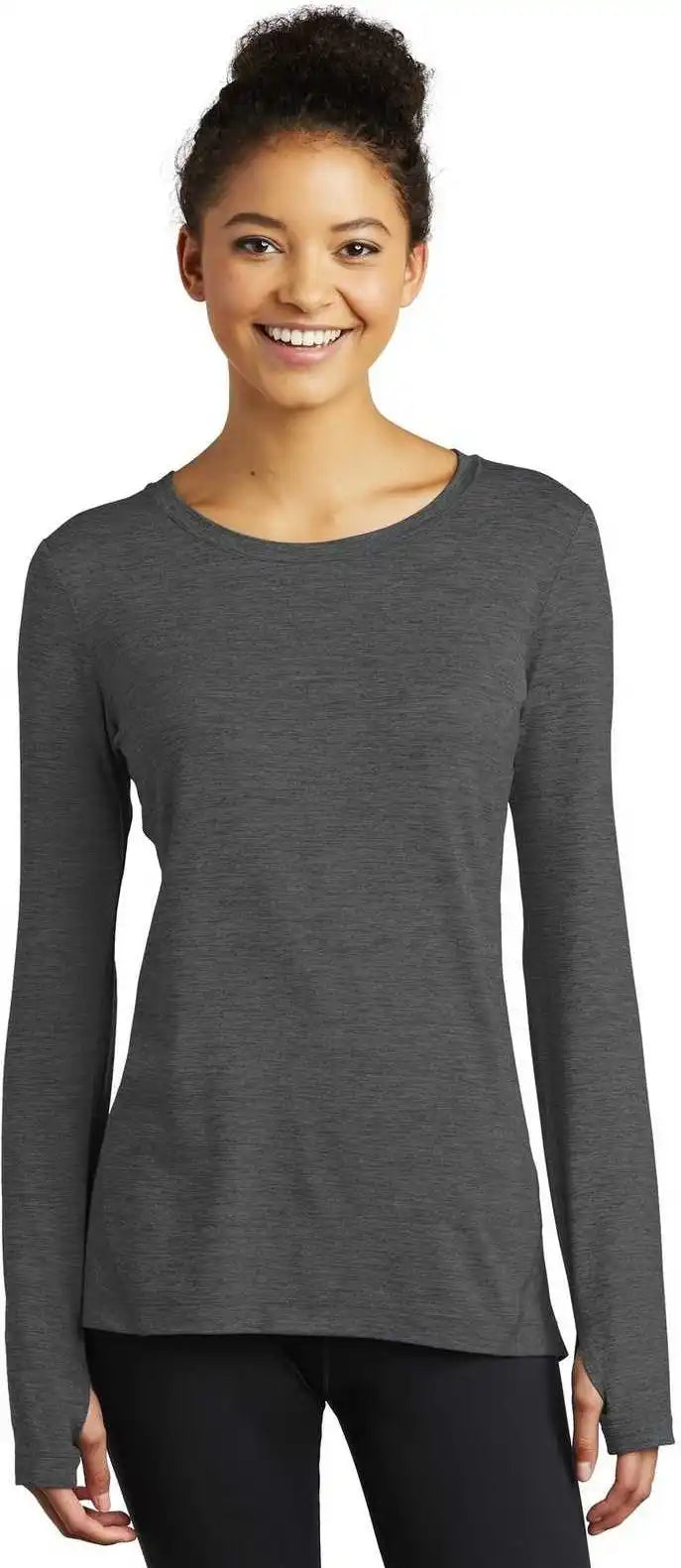 Sport Tek Lst710 Ladies Exchange 1.5 Long Sleeve Crew Graphite Heather