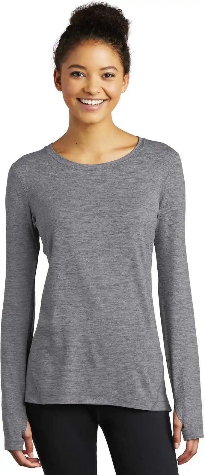 Sport Tek Lst710 Ladies Exchange 1.5 Long Sleeve Crew Gray Heather