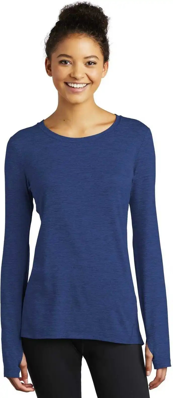 Sport Tek Lst710 Ladies Exchange 1.5 Long Sleeve Crew True Royal Heather