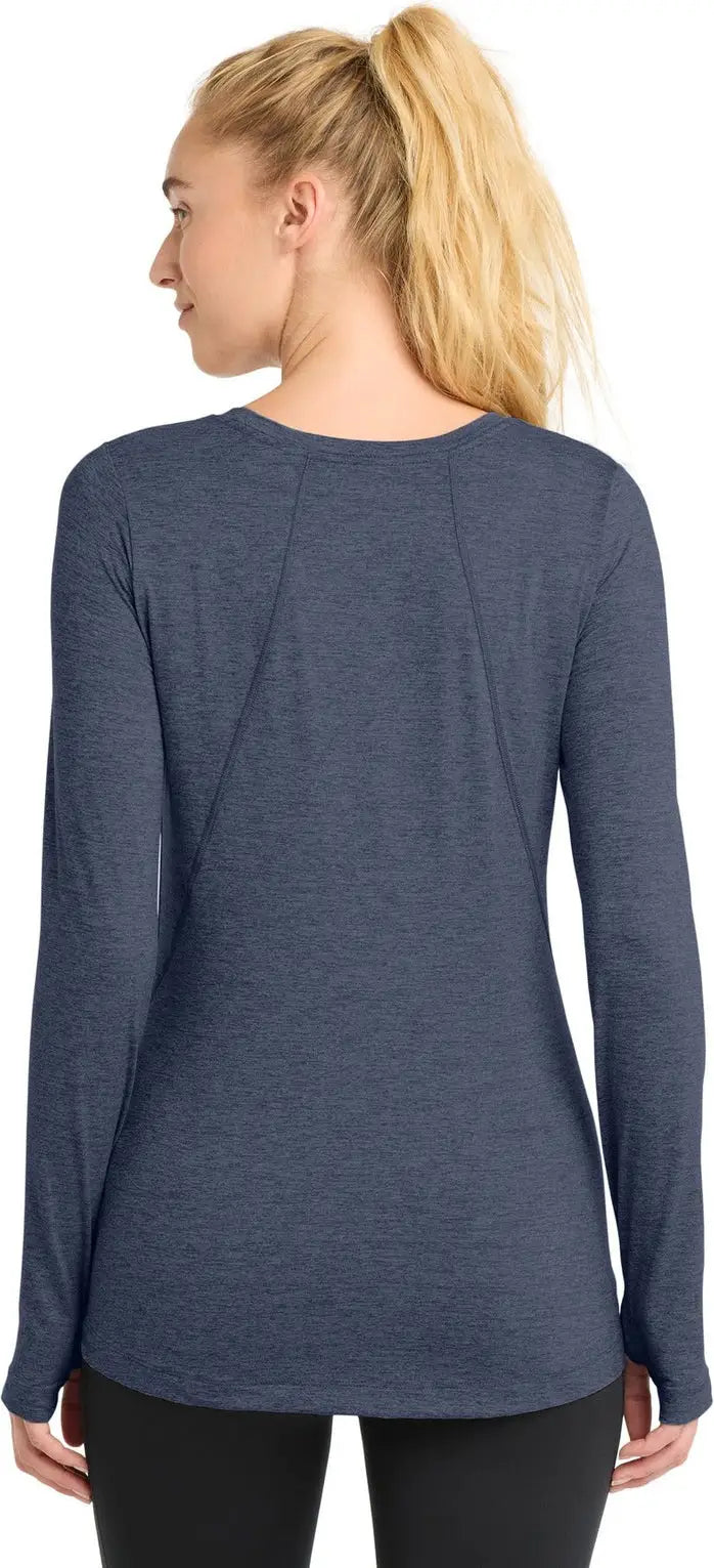 Sport-tek Lst710 Women’s Exchange 1.5 Long Sleeve Crew - Dark Denim Heather