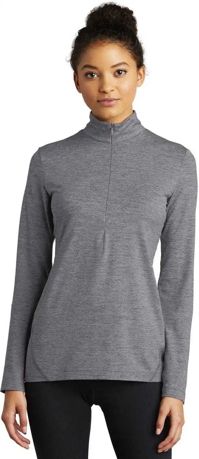 Sport-tek Lst711 Ladies Exchange 1.5 Long Sleeve 1/2 Zip - Gray Heather