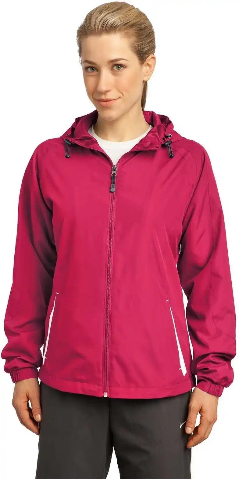 Sport-tek Lst76 Ladies Colorblock Hooded Raglan Jacket - Pink Raspberry White