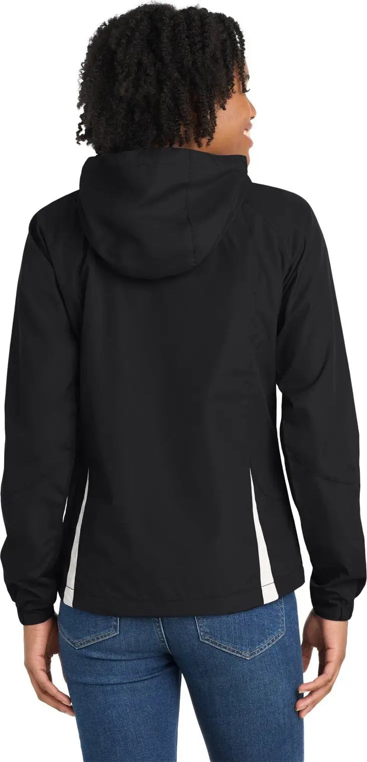 Sport-tek Lst76 Women’s Colorblock Hooded Raglan Jacket - Black White