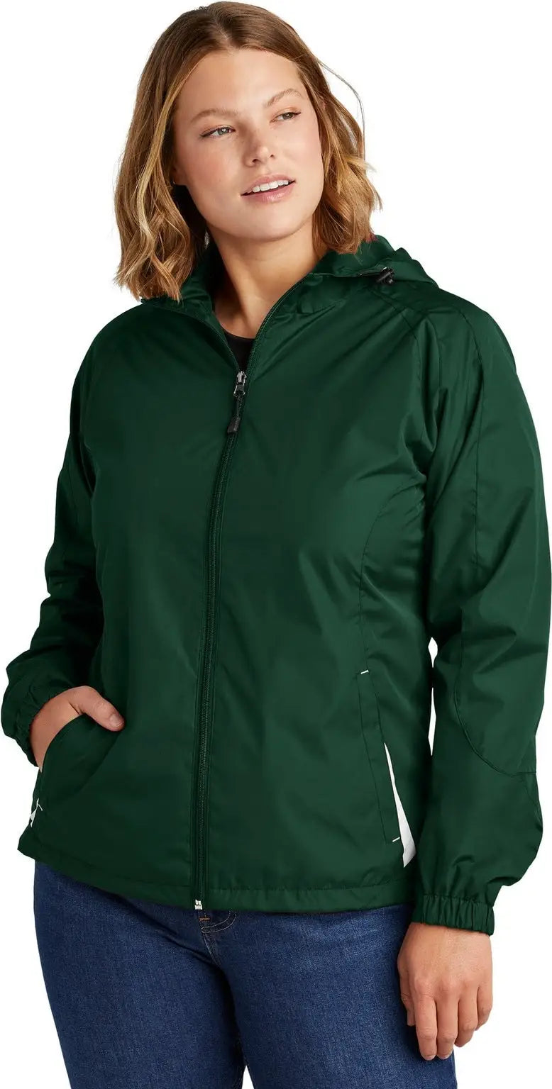 Sport-tek Lst76 Women’s Colorblock Hooded Raglan Jacket - Forest Green White - Green/ / Ladies Xs