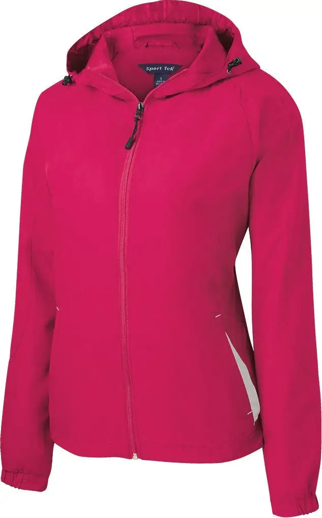 Sport-tek Lst76 Women’s Colorblock Hooded Raglan Jacket - Pink Raspberry White