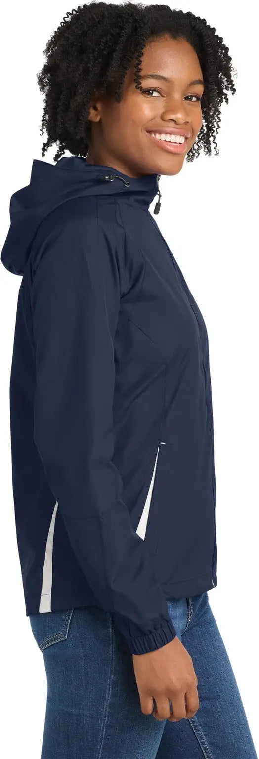 Sport-tek Lst76 Women’s Colorblock Hooded Raglan Jacket - True Navy White