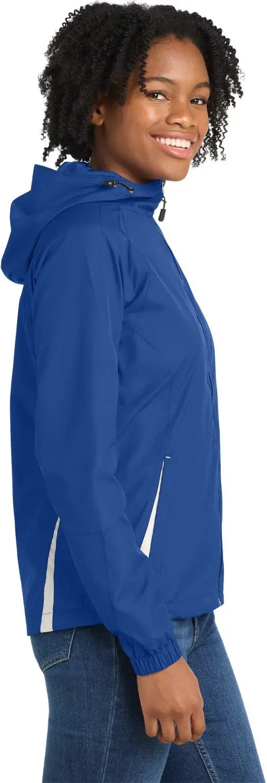Sport-tek Lst76 Women’s Colorblock Hooded Raglan Jacket - True Royal White