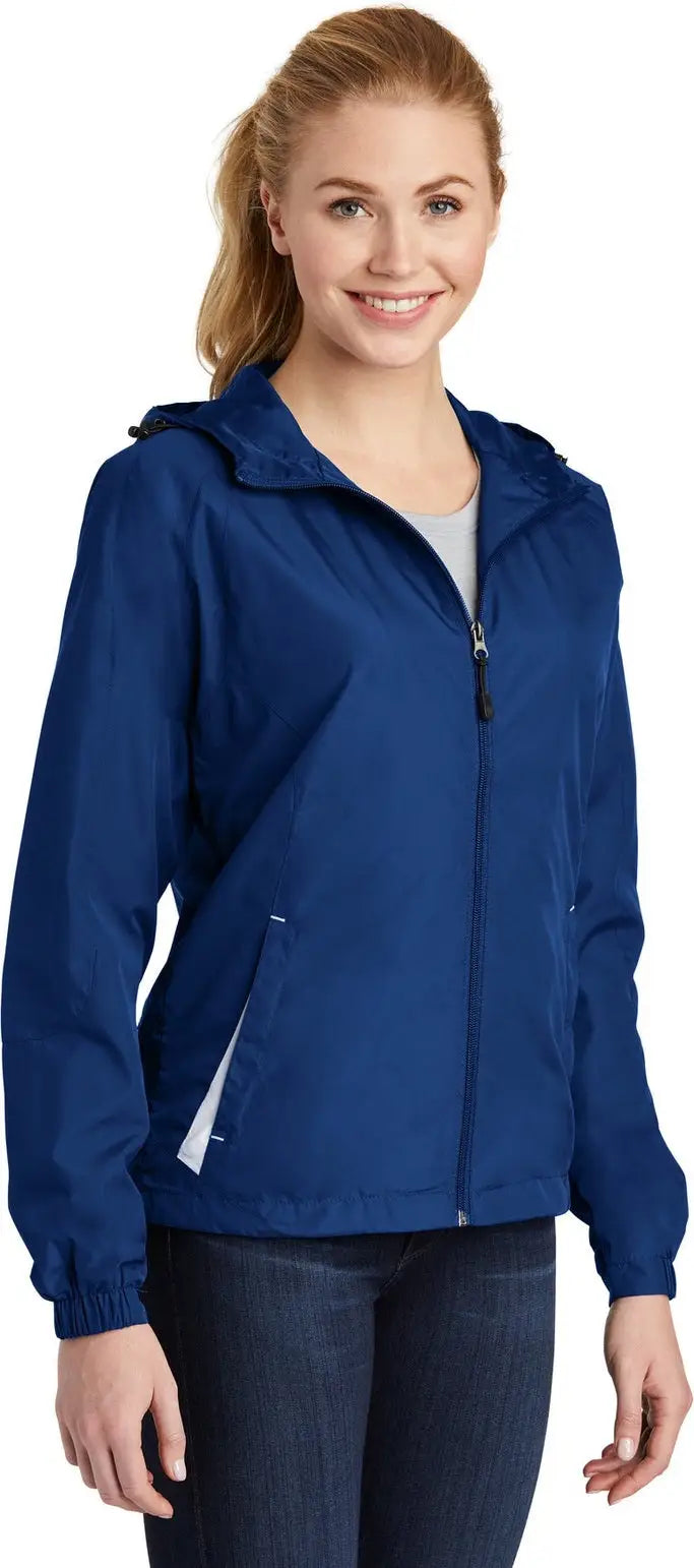 Sport-tek Lst76 Women’s Colorblock Hooded Raglan Jacket - True Royal White