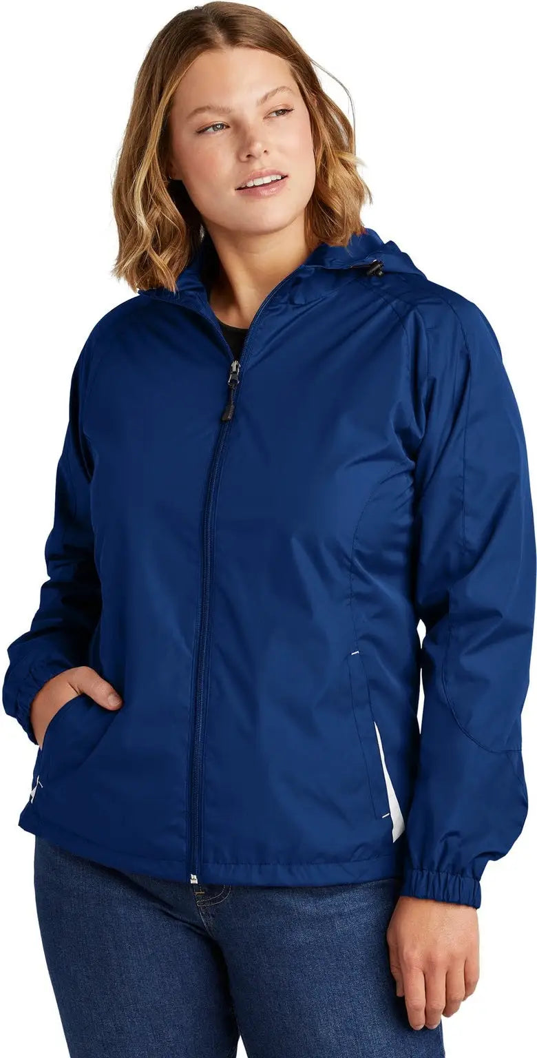 Sport-tek Lst76 Women’s Colorblock Hooded Raglan Jacket - True Royal White - Royal/ / Ladies Xs