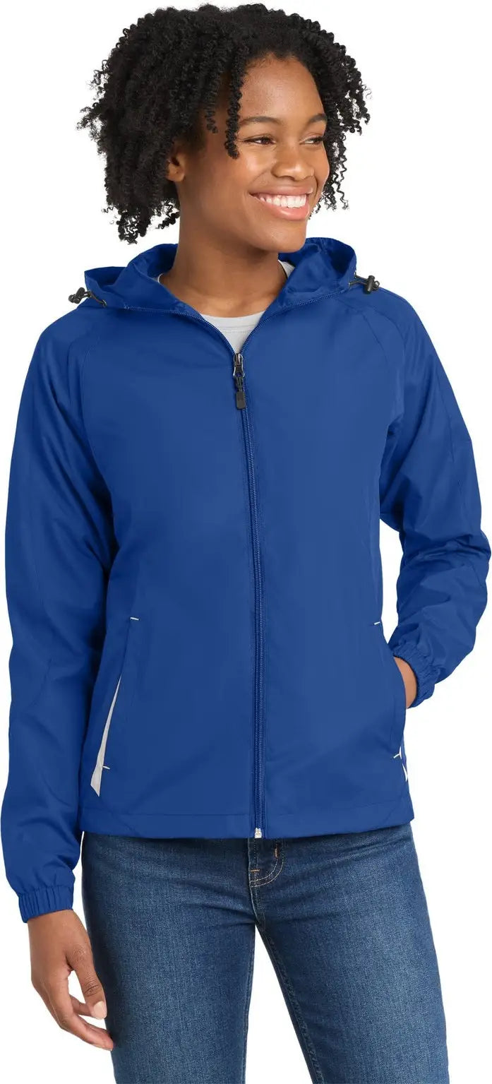 Sport-tek Lst76 Women’s Colorblock Hooded Raglan Jacket - True Royal White