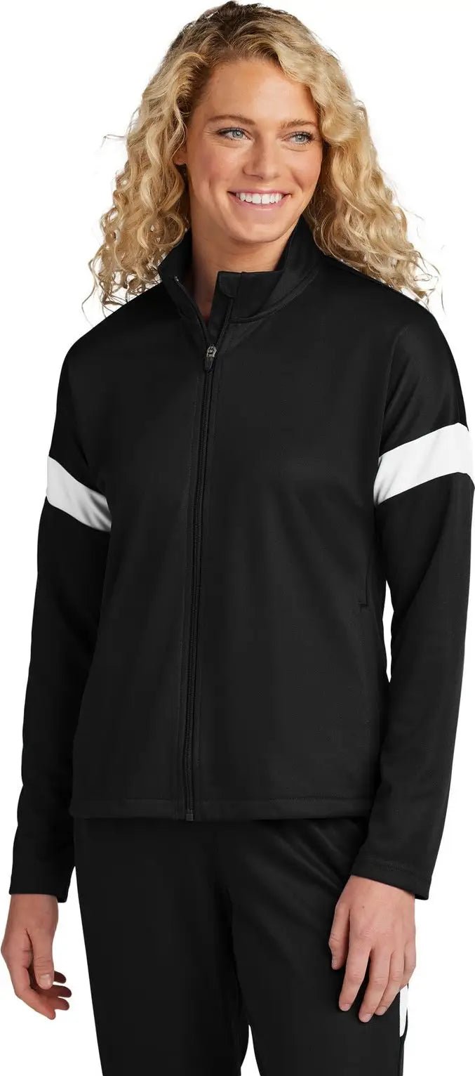 Sport-tek Lst800 Women’s Travel Full-zip Jacket - Black White - Black/ / Ladies Xs