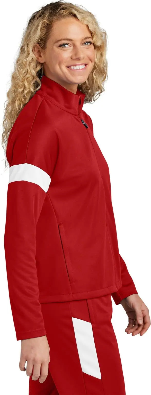 Sport-tek Lst800 Women’s Travel Full-zip Jacket - Deep Red White