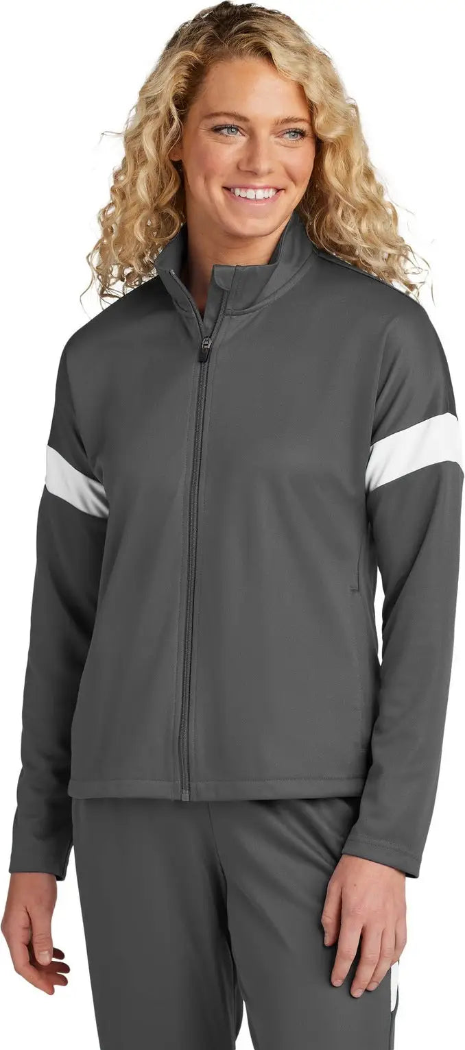 Sport-tek Lst800 Women’s Travel Full-zip Jacket - Iron Gray White