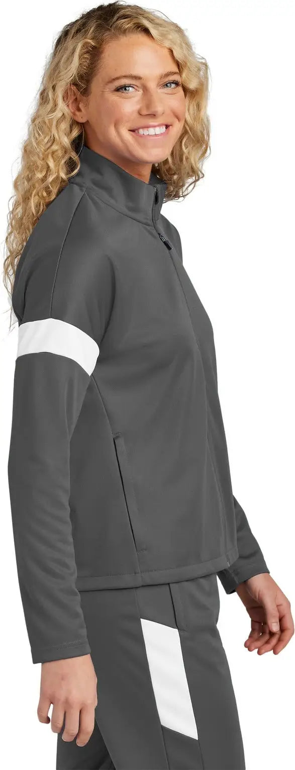 Sport-tek Lst800 Women’s Travel Full-zip Jacket - Iron Gray White