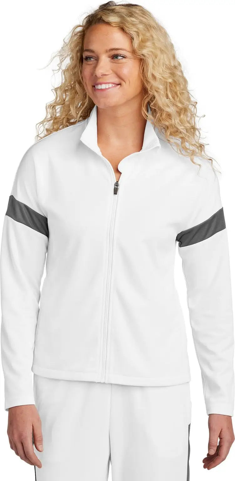 Sport-tek Lst800 Women’s Travel Full-zip Jacket - White Iron Gray - White/ / Ladies Xs