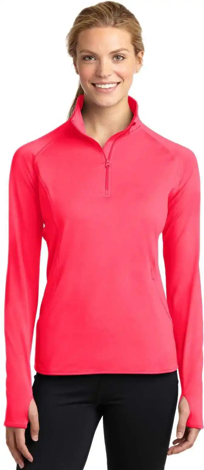 Sport-tek Lst850 Ladies Sport-wick Stretch 1/2-zip Pullover - Hot Coral