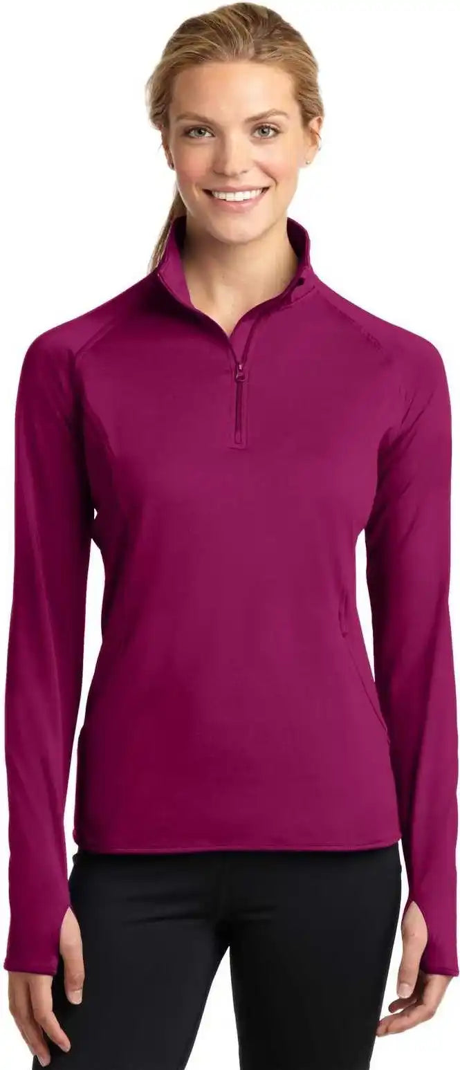 Sport-tek Lst850 Ladies Sport-wick Stretch 1/2-zip Pullover - Pink Rush