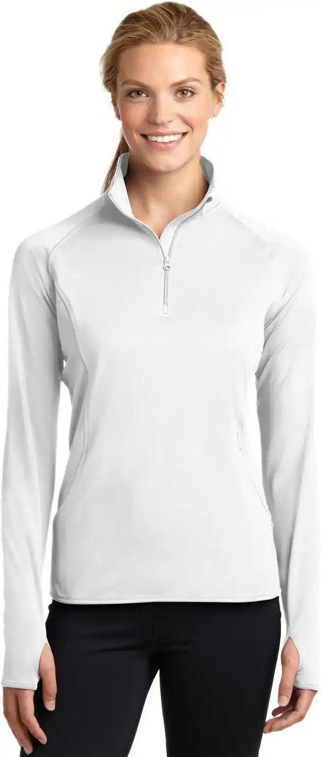 Sport-tek Lst850 Ladies Sport-wick Stretch 1/2-zip Pullover - White