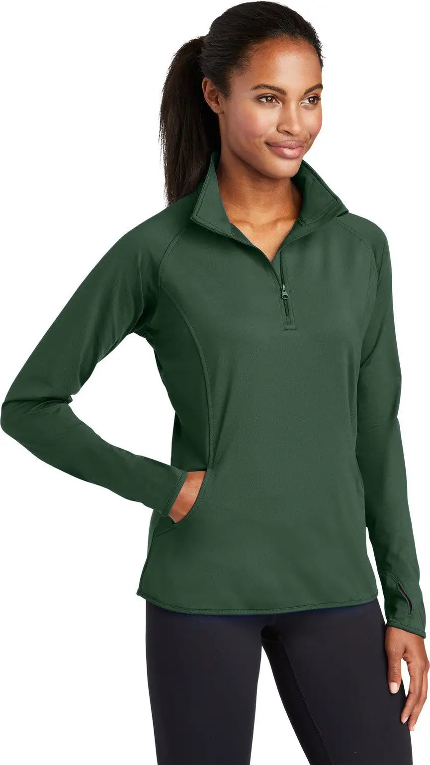 Sport-tek Lst850 Women’s Sport-wick Stretch 1/4-zip Pullover - Forest Green