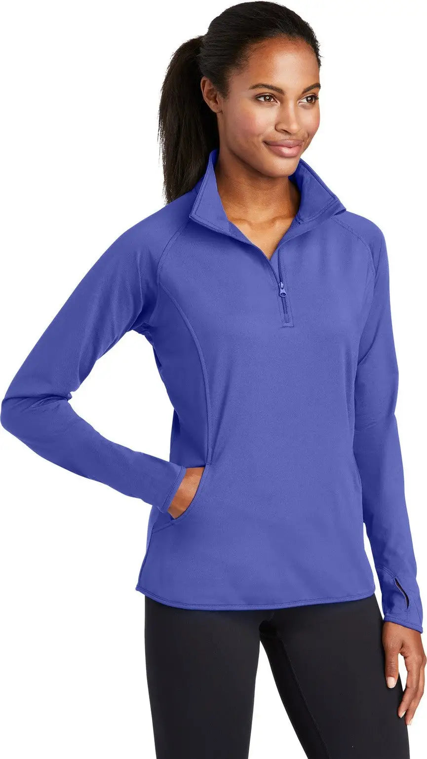 Sport-tek Lst850 Women’s Sport-wick Stretch 1/4-zip Pullover - Iris Purple