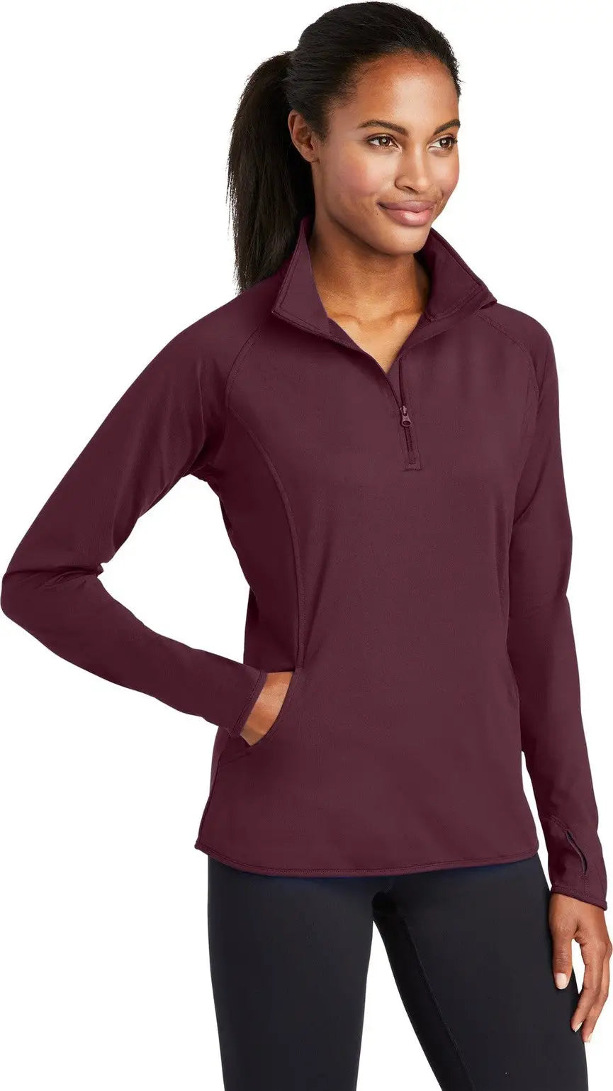 Sport-tek Lst850 Women’s Sport-wick Stretch 1/4-zip Pullover - Maroon