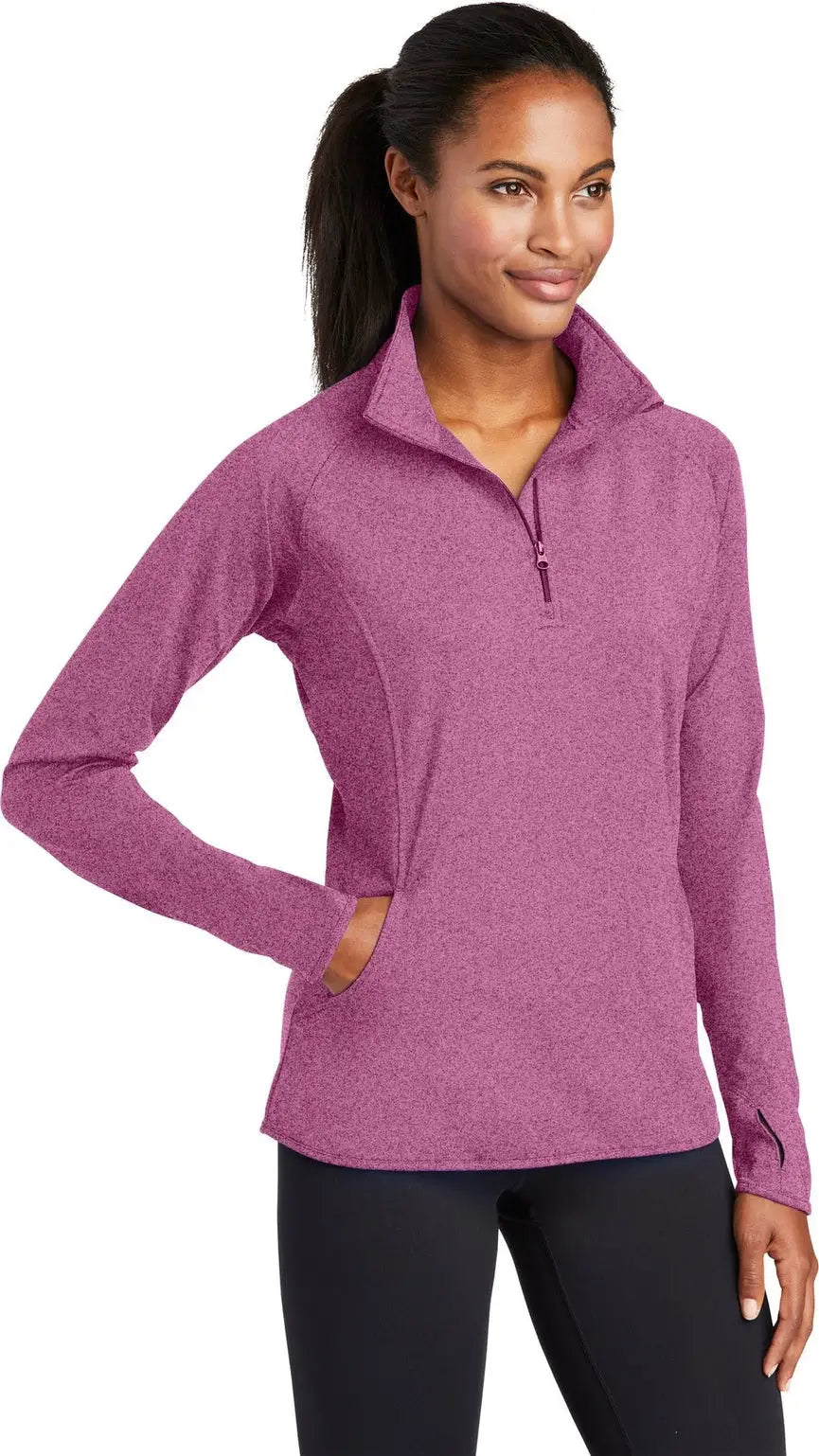 Sport-tek Lst850 Women’s Sport-wick Stretch 1/4-zip Pullover - Pink Rush Heather