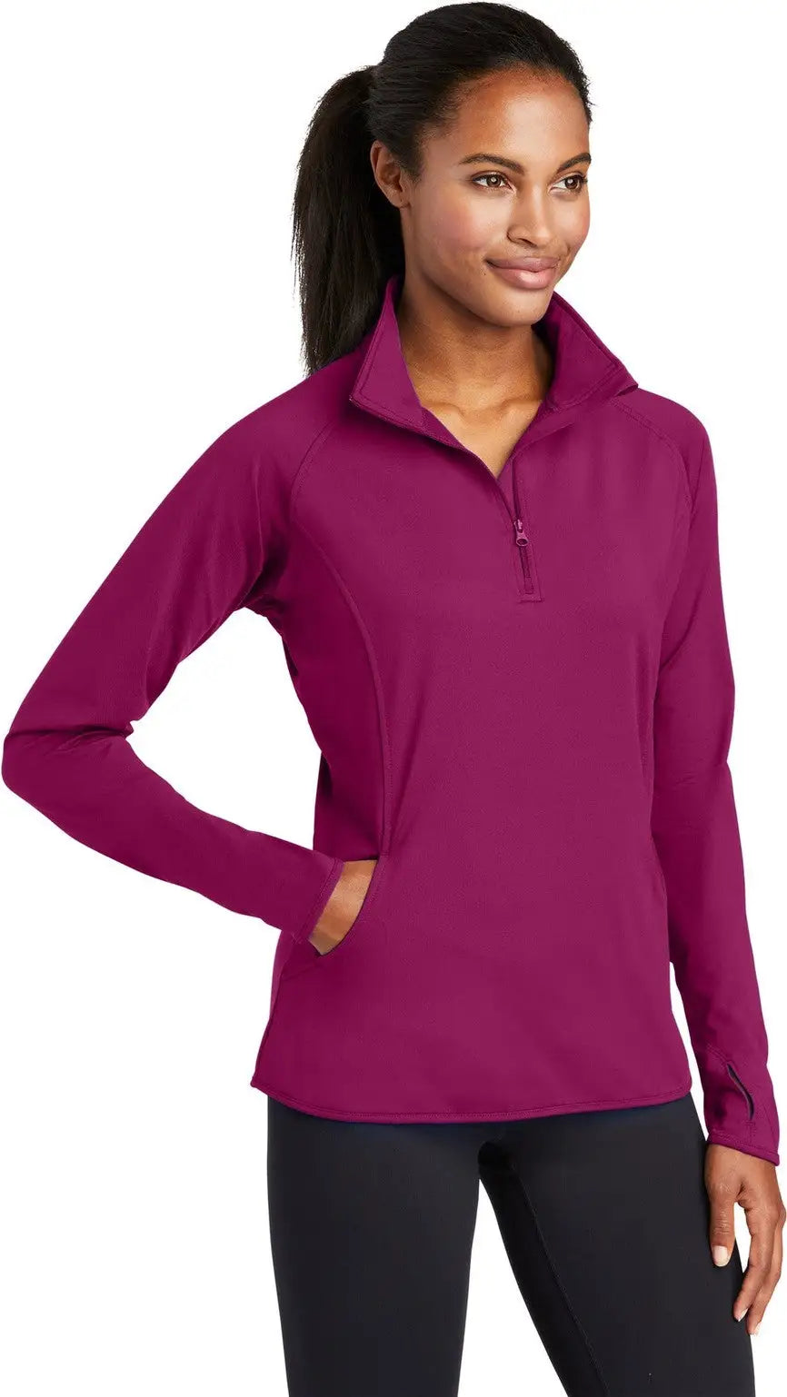 Sport-tek Lst850 Women’s Sport-wick Stretch 1/4-zip Pullover - Pink Rush