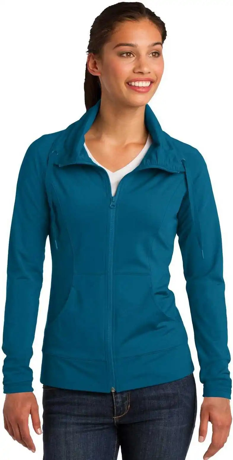 Sport Tek Lst852 Ladies Wick Stretch Full Zip Jacket Peacock Blue