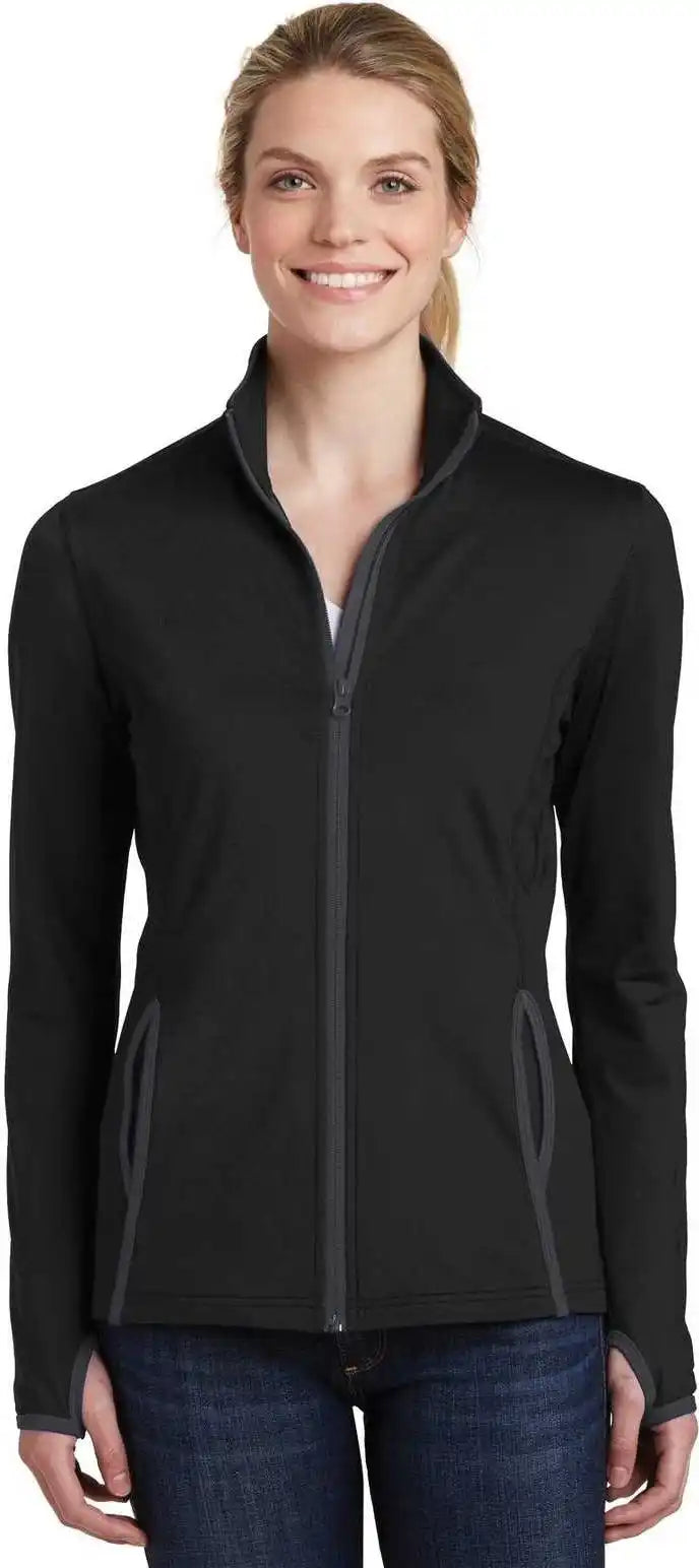 Sport Tek Lst853 Ladies Wick Stretch Contrast Full Zip Jacket Black Charcoal Gray