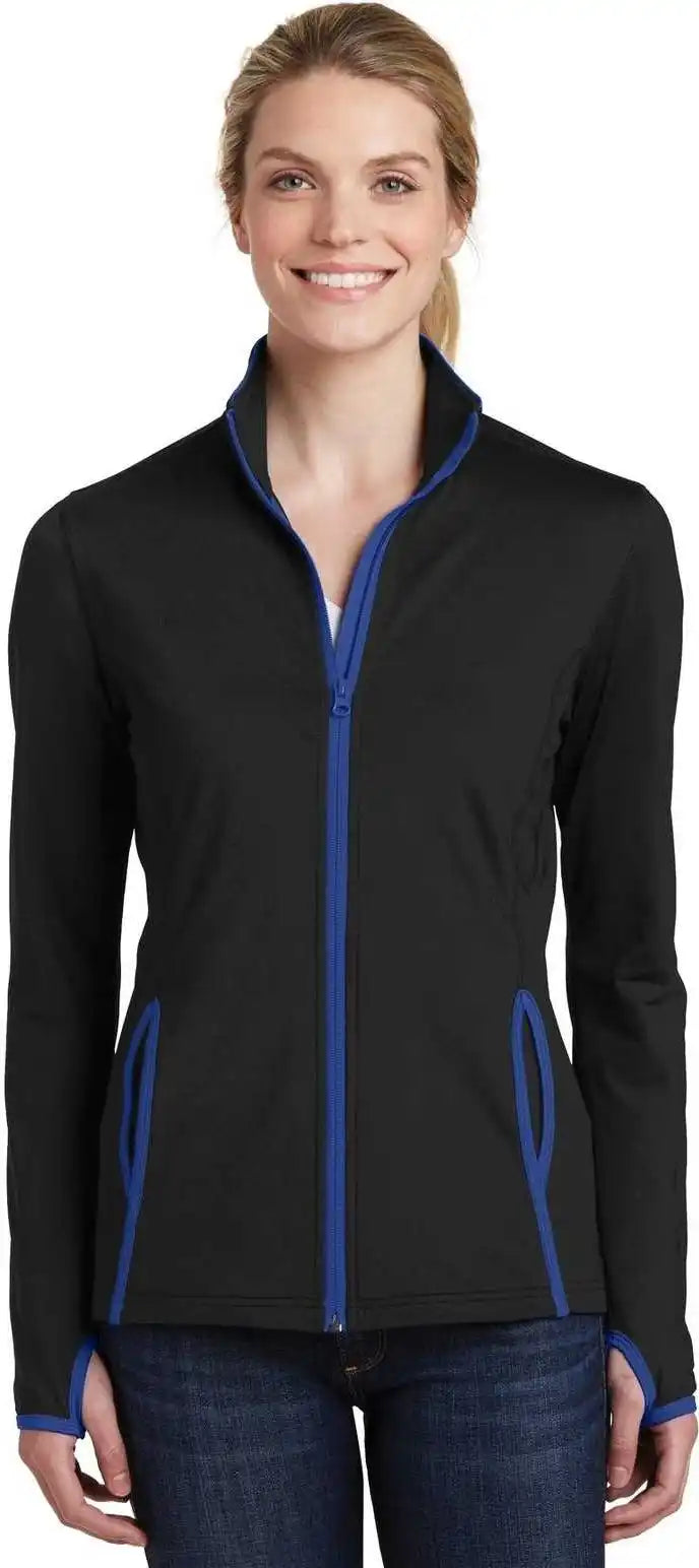 Sport-tek Lst853 Ladies Sport-wick Stretch Contrast Full-zip Jacket - Black True Royal