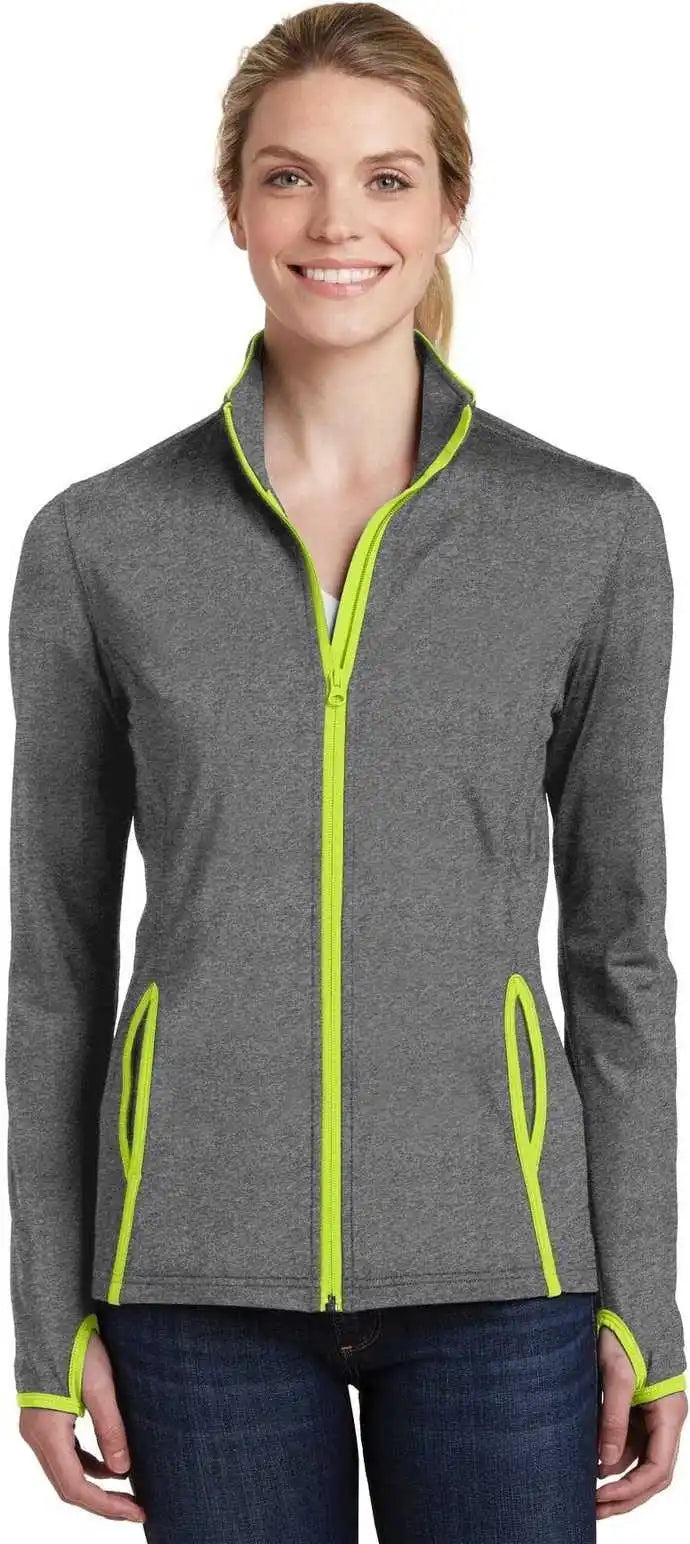 Sport-tek Lst853 Ladies Sport-wick Stretch Contrast Full-zip Jacket - Charcoal Gray Heather Charge Green