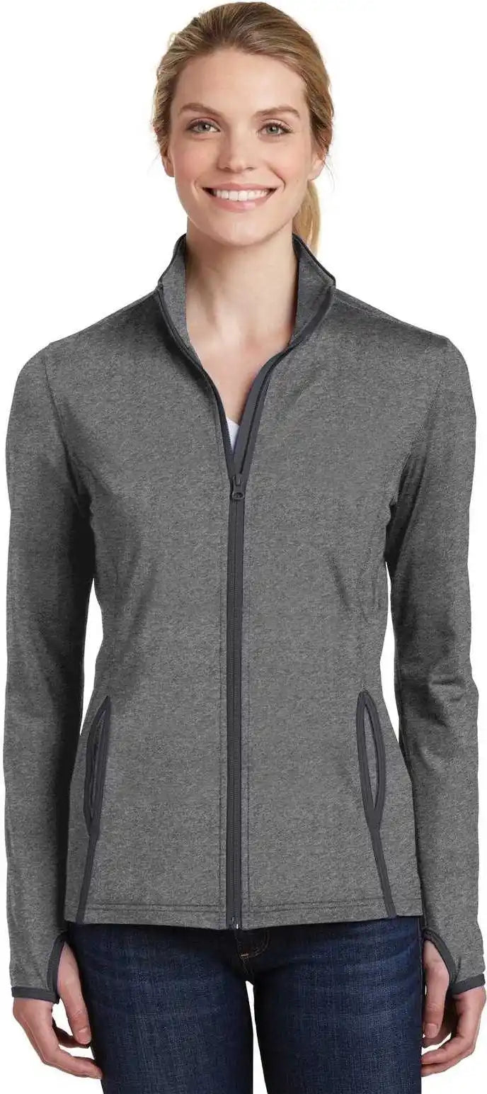 Sport-tek Lst853 Ladies Sport-wick Stretch Contrast Full-zip Jacket - Charcoal Gray Heather