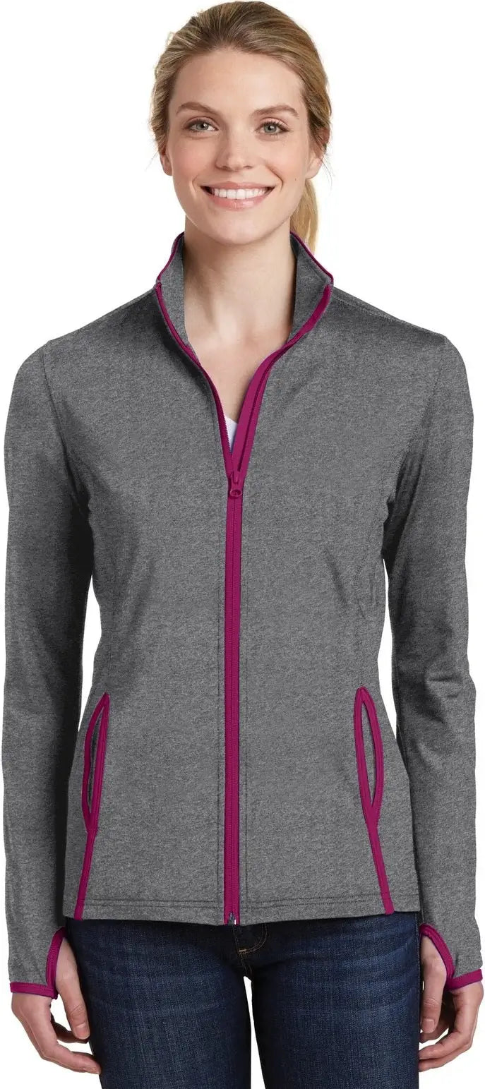 Sport-tek Lst853 Women’s Sport-wick Stretch Contrast Full-zip Jacket - Charcoal Gray Heather Pink Rush - Heather/