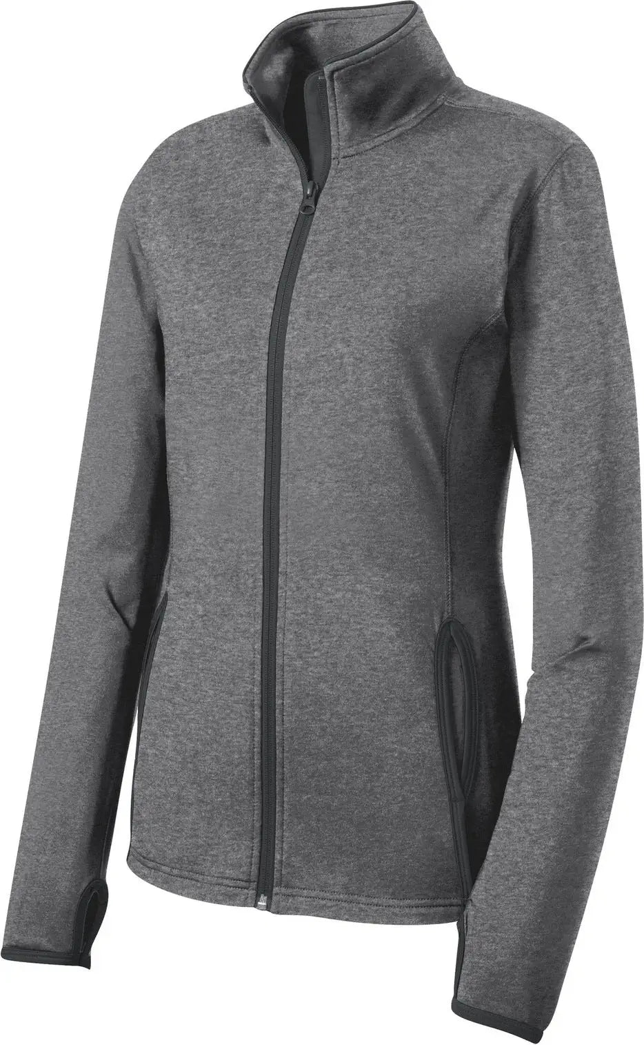 Sport-tek Lst853 Women’s Sport-wick Stretch Contrast Full-zip Jacket - Charcoal Gray Heather