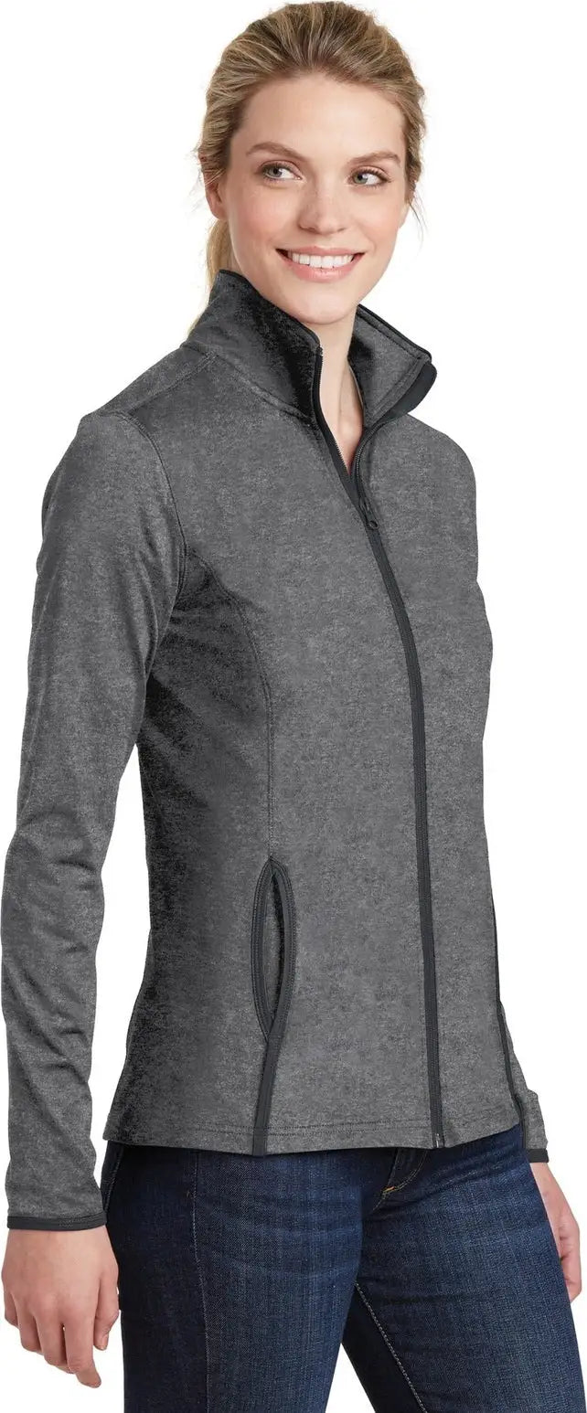 Sport-tek Lst853 Women’s Sport-wick Stretch Contrast Full-zip Jacket - Charcoal Gray Heather
