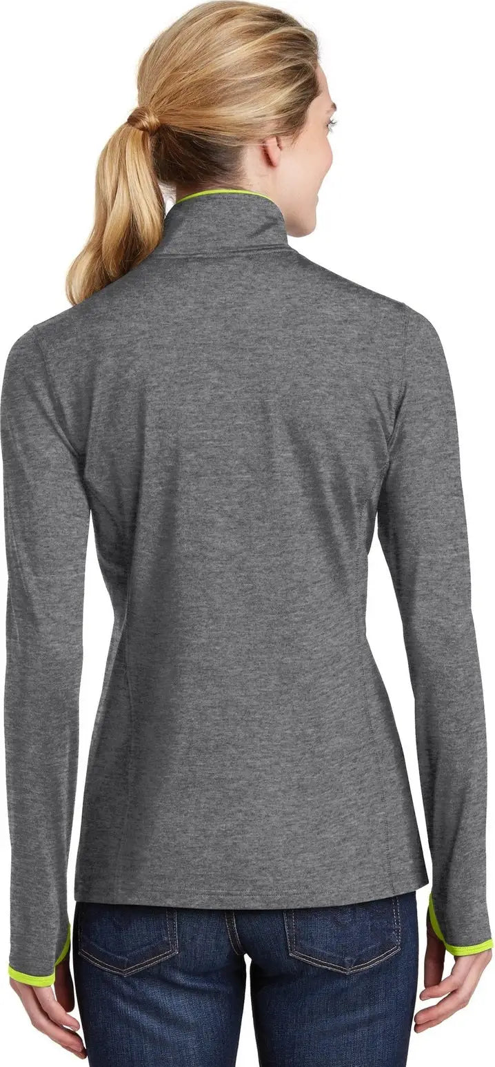 Sport-tek Lst853 Women’s Sport-wick Stretch Contrast Full-zip Jacket - Charcoal Gray Heather Charge Green