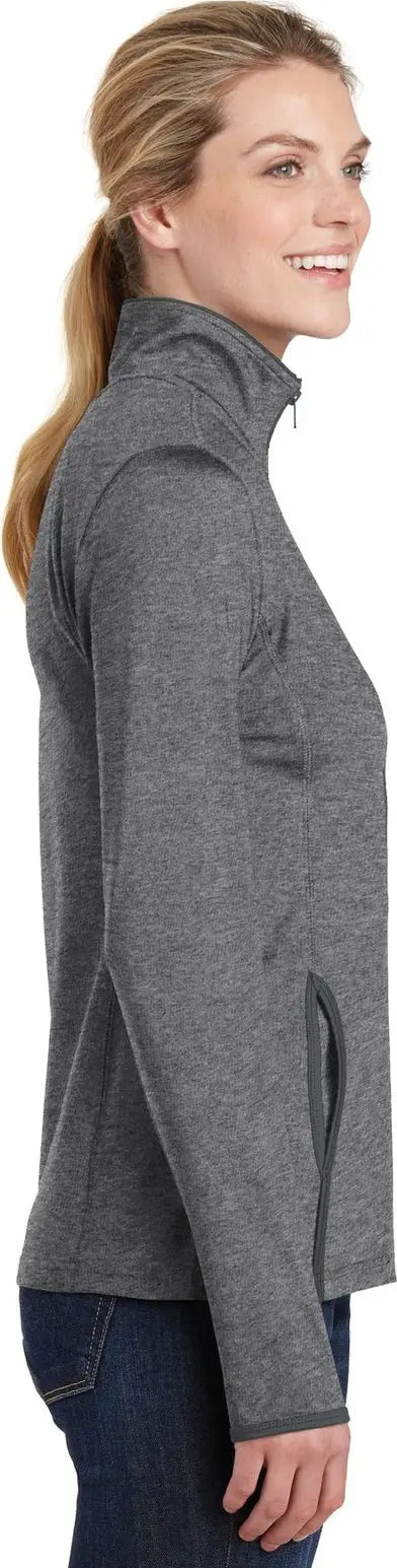 Sport-tek Lst853 Women’s Sport-wick Stretch Contrast Full-zip Jacket - Charcoal Gray Heather