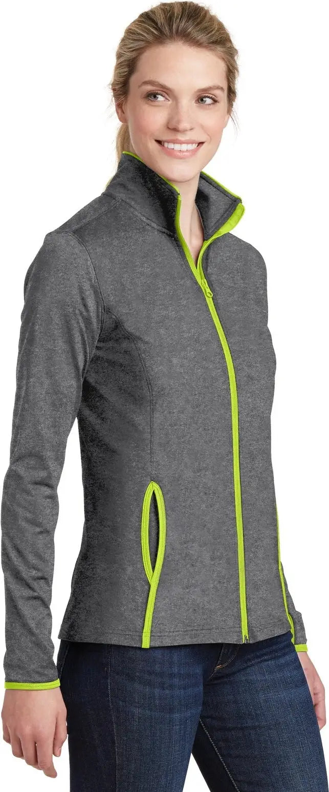 Sport-tek Lst853 Women’s Sport-wick Stretch Contrast Full-zip Jacket - Charcoal Gray Heather Charge Green