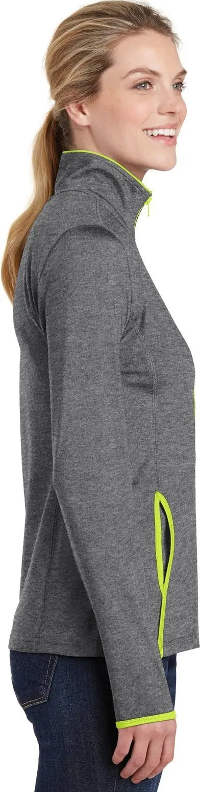 Sport-tek Lst853 Women’s Sport-wick Stretch Contrast Full-zip Jacket - Charcoal Gray Heather Charge Green