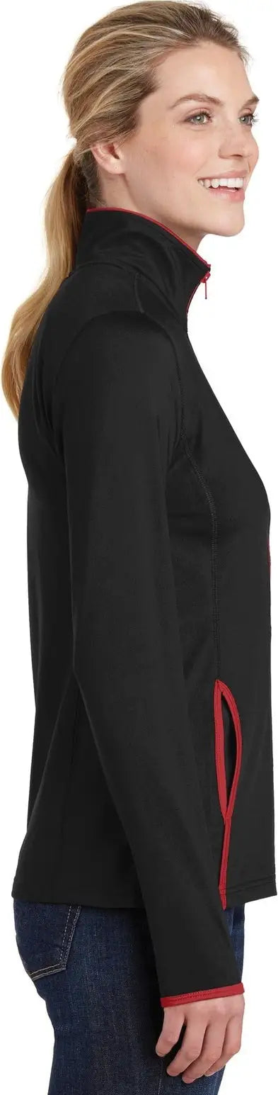 Sport-tek Lst853 Women’s Sport-wick Stretch Contrast Full-zip Jacket - Black True Red