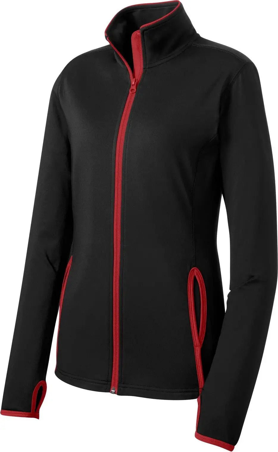 Sport-tek Lst853 Women’s Sport-wick Stretch Contrast Full-zip Jacket - Black True Red