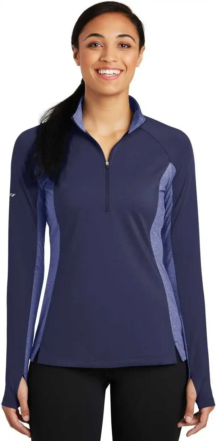 Sport-tek Lst854 Ladies Sport-wick Stretch Contrast 1/2-zip Pullover - True Navy Heather
