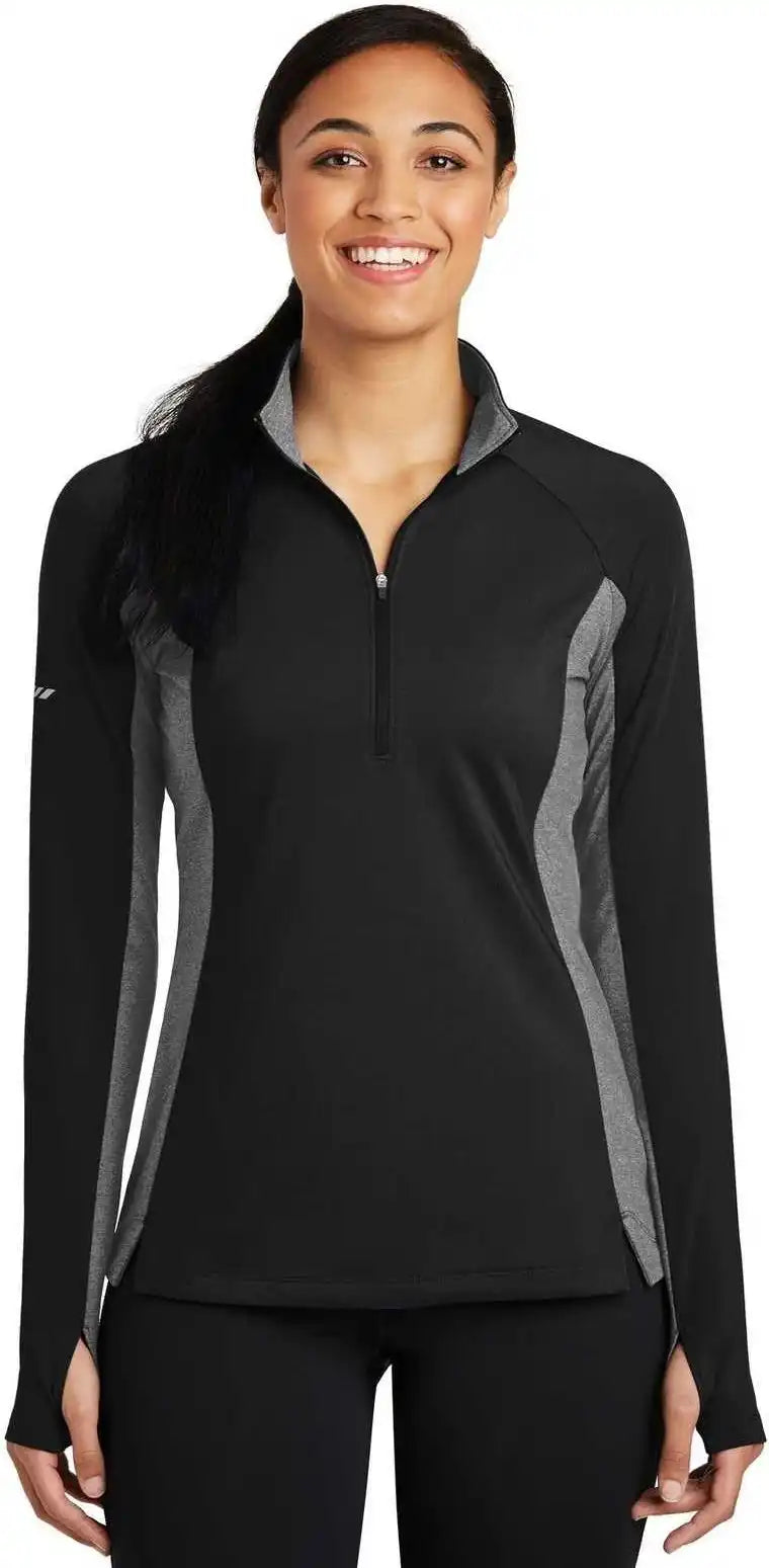 Sport-tek Lst854 Ladies Sport-wick Stretch Contrast 1/2-zip Pullover - Black Charcoal Gray Heather