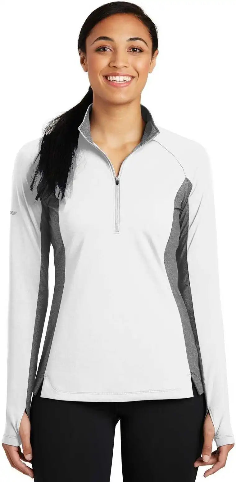 Sport-tek Lst854 Ladies Sport-wick Stretch Contrast 1/2-zip Pullover - White Charcoal Gray Heather