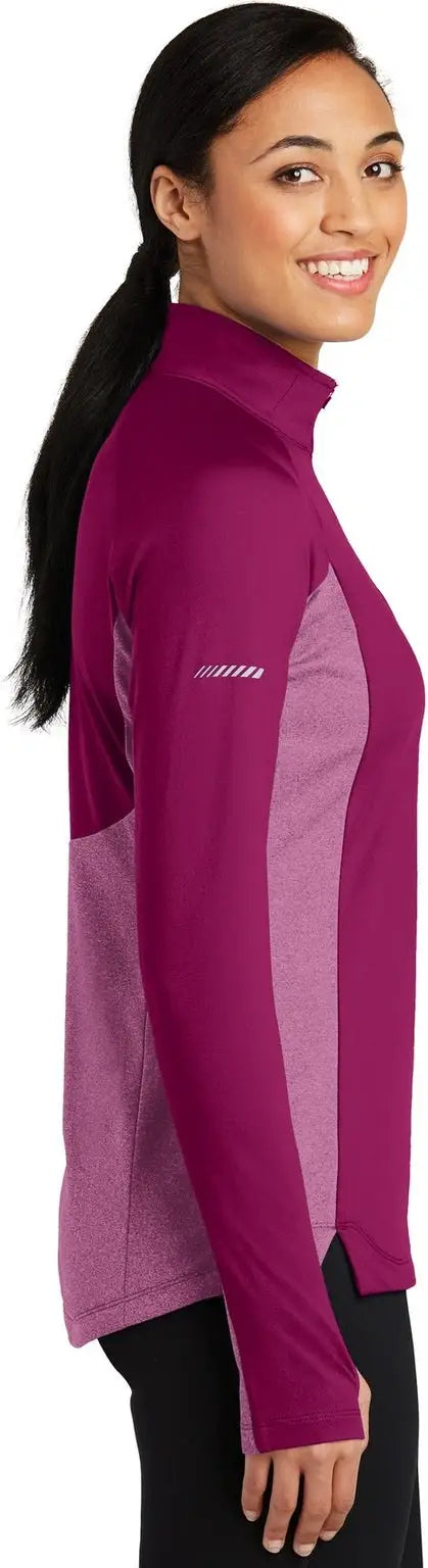 Sport-tek Lst854 Women’s Sport-wick Stretch Contrast 1/4-zip Pullover - Pink Rush Heather